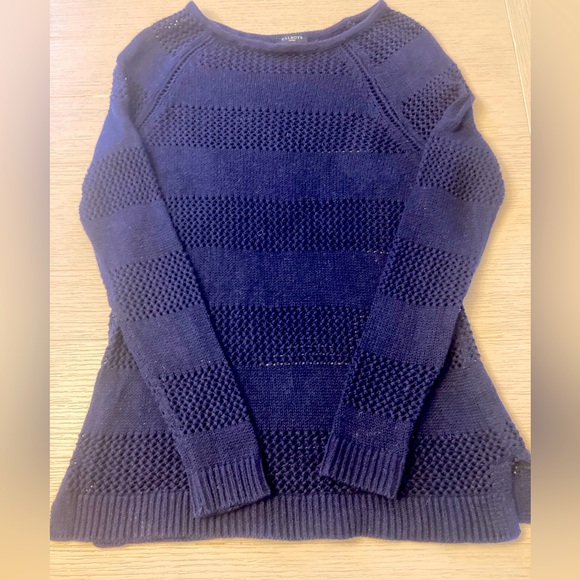 Talbots navy cotton sweater with horizontal weave design size petite - Picture 2 of 8